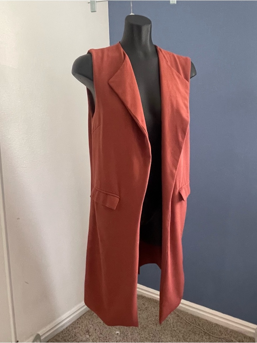 Sleeveless Rust Longline Blazer Vest